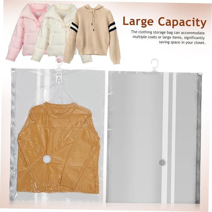 Ipetboom 4 Pcs Heavy Duty Vacuum Storage Bags Hanging Storage Bag for Clothing for Coats Jackets