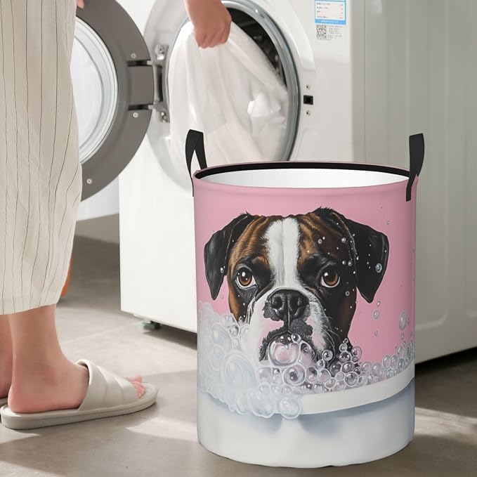 13.8x16.5 Inch Pinks Background Pet bubbles Laundry Basket, 38l | Portable clothing storage basket，foldable with handle, very for laundry rooms, bathrooms, student dormitories, home bedrooms