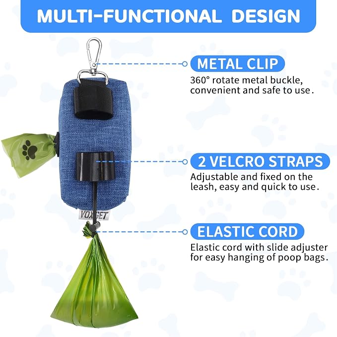 Dog Poop Bag Holder with Treat Pouch, 2 Zipper Pockets & Leash Clip | Waste Bag Dispenser with 1 Roll Poop Bags, Quick Access Treat Storage, Hands-Free Design for Dog Walking, Training & Travel