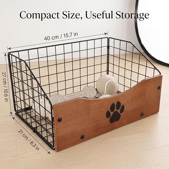 Dog Toy Basket,Indestructible Metal Dog Toy Storage Box | Chew-Proof Dog Toy Bin-Pet Toy Basket for Cat Puppy Leash,Accessories,Blanket Food Storage Container