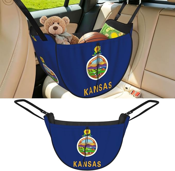Flag of Kansas Car Seat Organizer-Backseat Storage Bag for Travel | Waterproof Durable. Holds Snacks Gear Essentials. Fits Most Cars.