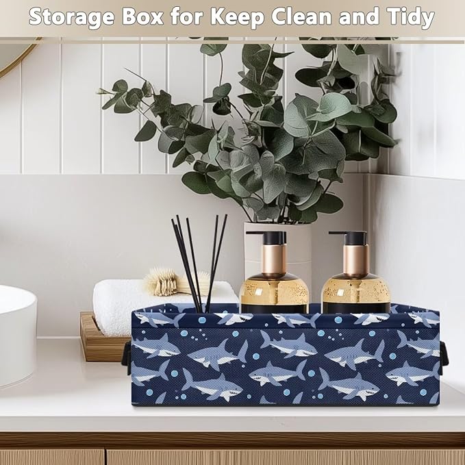 Cute Shark Bathroom Basket with Handle, Back of Toilet Paper Basket Decorative Shelf Bins for Toilet Tank Top Countertop, Bathroom Storage Basket Bathroom Accessories