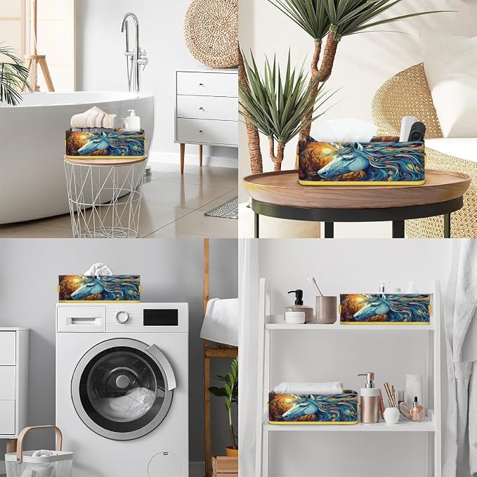 Unicorn Leaf Warmth Bathroom Storage Basket, Foldable with Handle Open Countertop Paper Towel Decorative Box, Toilet Tank Top Shelf Baskets for Home Closet Bedroom Living Room Office