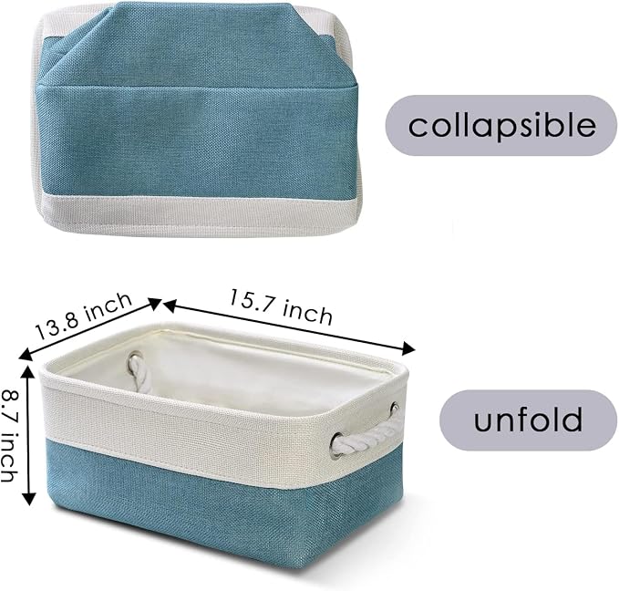 Fabric Storage Bin with Handles,Storage Basket for Home Storage and Organization, Shelf Basket with Cover for Living Room Bedroom Decor Closet（White & Green,Small ,11.8L×7.9W×5.2H