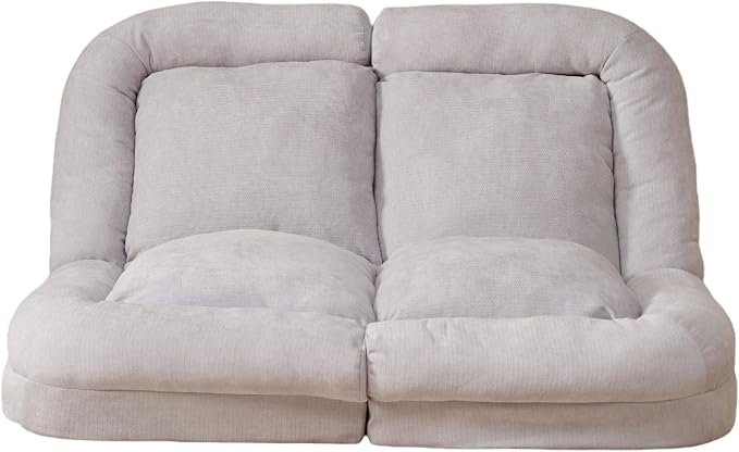 Convertible Fold-Out Lazy Sofa Bed - Adjustable Human Dog Bed for Adults, Plush Upholstered Adjustable Sofa Couch with 18-Position Backrest, 2-Person Floor Sofa Bed, Space Saving Design (Double)