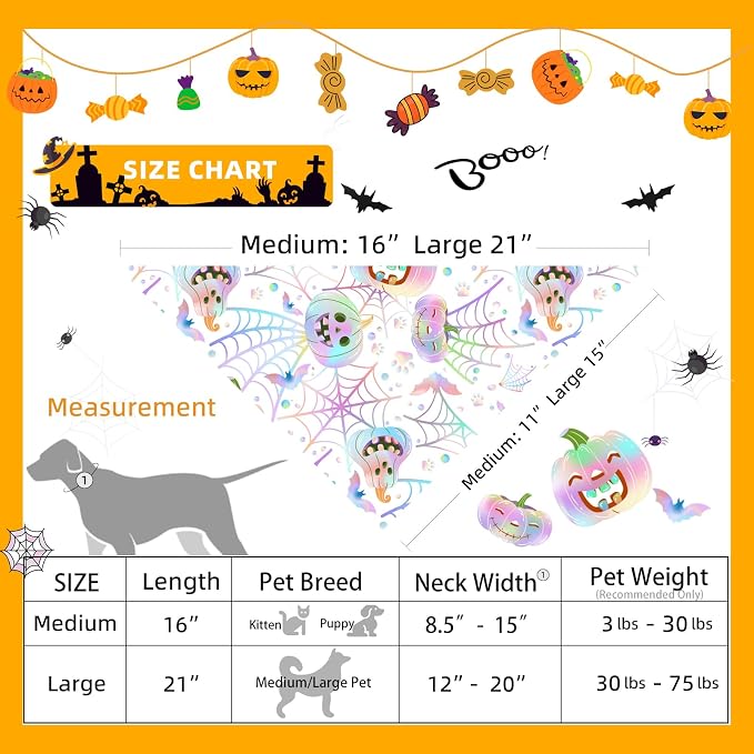 Halloween Dog Bandanas, Colorful Pumpkin Pattern, Small Medium Pet