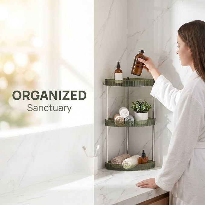 3-Tier Triangle Bathroom Shelf Organizer, Space-Saving Corner Storage Rack Made of Stainless Steel and Pet, Minimalist Design for Shower and Restroom Storage