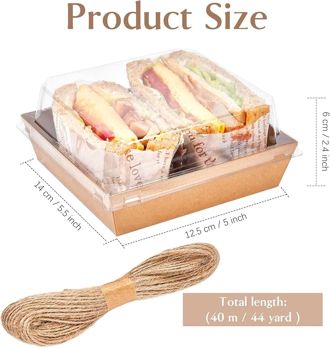 ZORRITA 100 Pack 5 Inch Paper Charcuterie Boxes with Clear Lids, Brown | Small, Square, To Go Food Containers, Bakery Boxes, For Mini Cake, Desserts, Cookies, Sandwiches, Strawberries