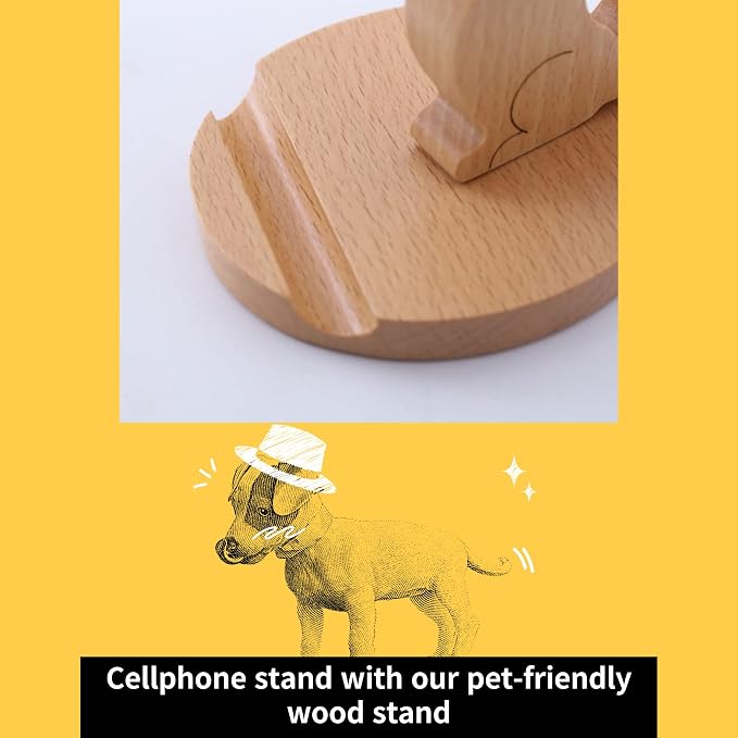 Cell Phone Tablet Wooden Stand Dock Holder Cradle Mount Organizer Charger Station Table Desk Room Office School Kitchen Non-Slip Wood (Dog)