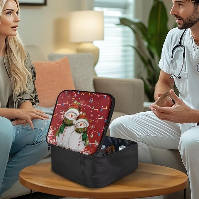First Aid Kit Bag Red Xmas Snowman Empty Medic Bag for Pet Friendly Households and Outdoor Adventures Featuring Wear Resistant Construction Easy Access
