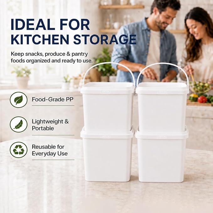 METAPACK 0.5 gal/2L Square Food Storage Container with Lid and Handle | Stackable Containers for Candy, Desserts, Party Favors, Kids Snacks, Kitchen Organization and Portable Food Storage