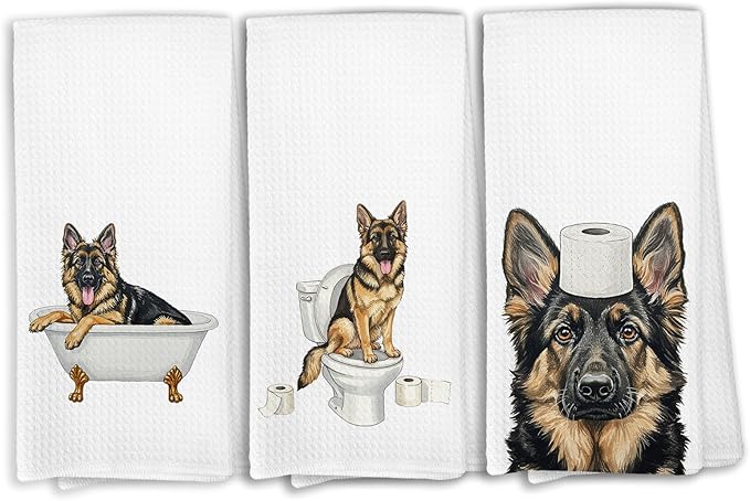 German Shepherd Bathroom Decor Gifts Hand Towels, German Shepherd Dog Bathroom Hand Towels Decorative Set of 3, Dog Gifts for Women Home & Kitchen
