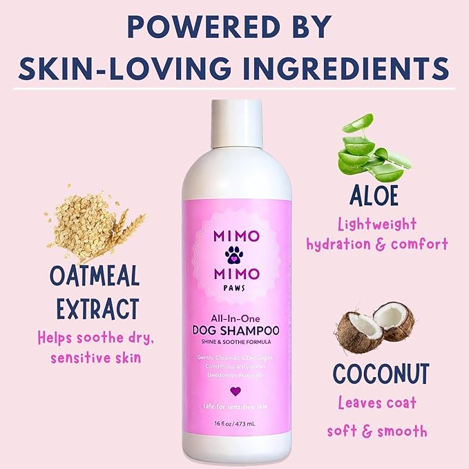 All-in-One Dog Shampoo & Conditioner, 16 oz – Oatmeal & Coconut Formula for Dry & Sensitive Skin, Gentle Cleansing, No Harsh Chemicals or Parabens, Light Fresh Scent, Made in USA