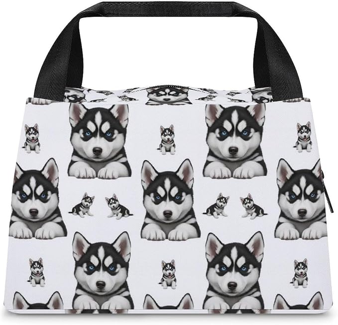 Insulated Lunch Bag with Smooth Zipper, Husky Dog Printing | Novelty, Lightweight Handheld Cooler Tote, Leakproof Snack Bags, for Work Picnics Climbing