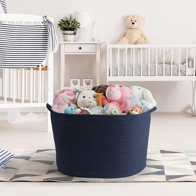 Maliton Woven Rope Blanket Basket Living Room, Storage Basket for Toy, 90L | 22"x14" cotton rope basket. Holds blankets, toys & towels & laundry. For bedroom, nursery, bath & playroom. Soft & durable.