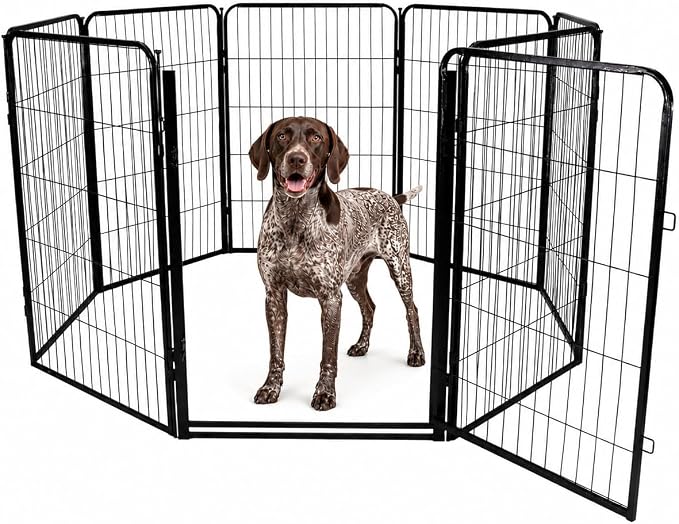 Dog Play Pen for Indoor Use - 40'', 8 Panels for Medium and Large Size Dogs - Metal Heavy Duty Pet Fence with Anti-Slip Feet - Portable Black Playpen Kennel for House or Garage