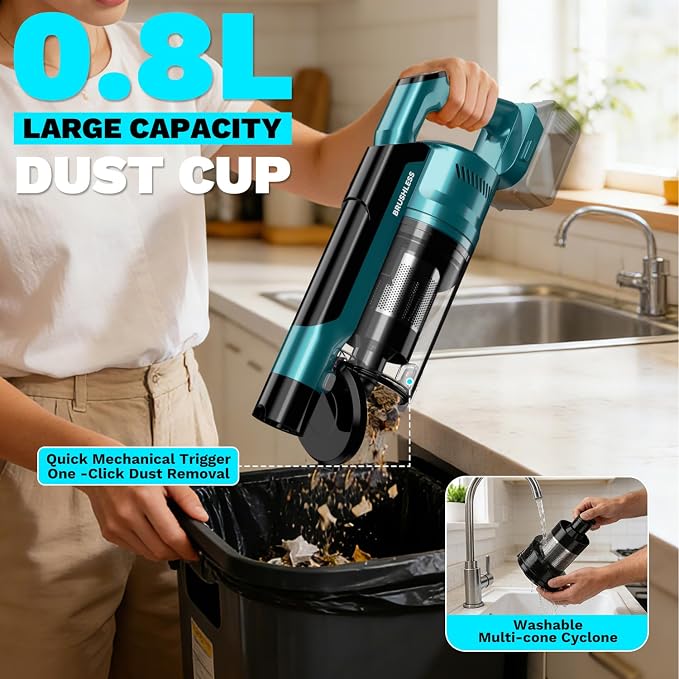 Cordless Vacuum Cleaner compatible with Makita 18V Battery, 8-in-1 Stick Vacuum with Pet Brush, 35KPA Suction, 350W Brushless Motor, Smart Touchscreen, for Carpet Floor Car (Battery Not Included)