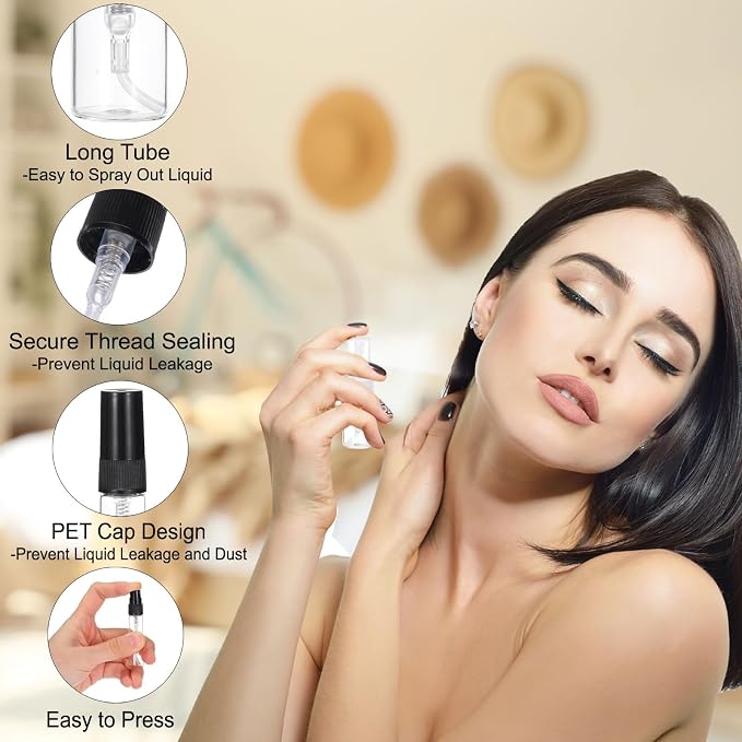 PATIKIL 2ml Glass Mini Perfume Sample Bottles, 36 Pcs Fine Mist Refillable Empty Mini Spray Bottle Fragrance Sample Bottles Sprayer for Perfume Travel Liquid Essential Oil, Black