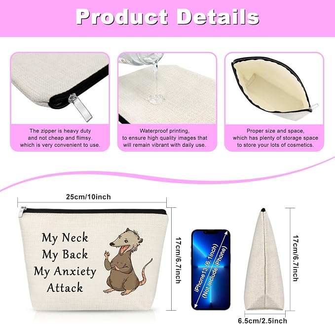 Opossum Gifts for Possums Lovers Makeup Bag New Opossum Gifts Possum Themed Gift for Animal Lover Owner Cosmetic Bag Inspirational Encouragement Christmas Birthday Present for Women Her Travel Pouch