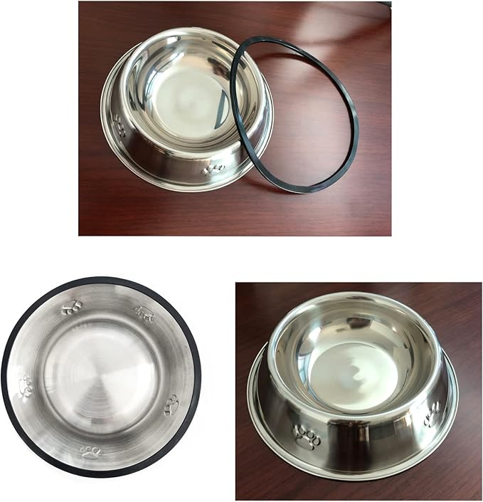 YUDANSI 2 Stainless Steel Dog Bowls, Puppy Cat Feeding Bowls, Shallow Cat Dish with Rubber Base, Mini and Small Pet Feeder Food Water Plate (XS-6oz)