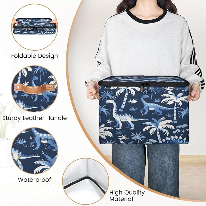 Dinosaur Palm Tree Storage Box with Zipper Lid