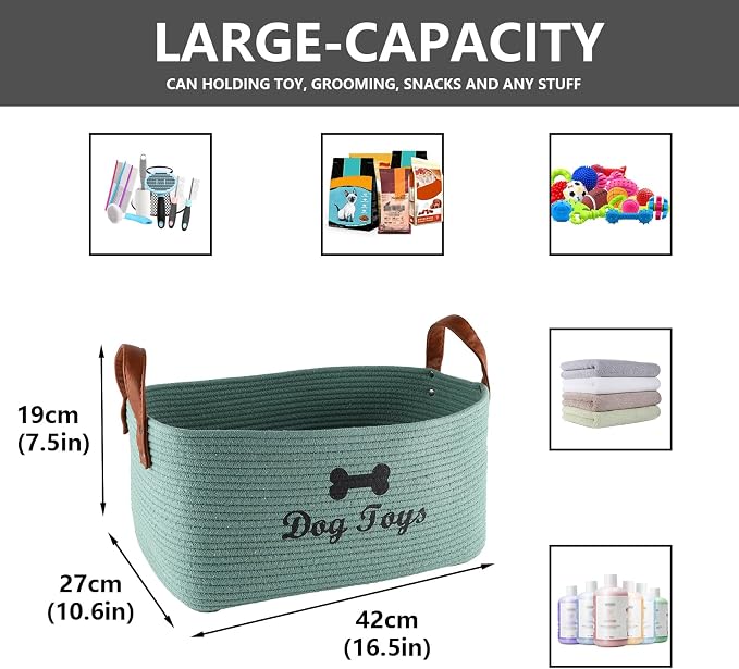 Morezi Dog toy basket, 16.5"x10.6"x 7.5" puppy toy basket bins, pet organizer, laundry basket storage bin - Perfect for organizing toys, blankets, leashes, coat and stuff - Green