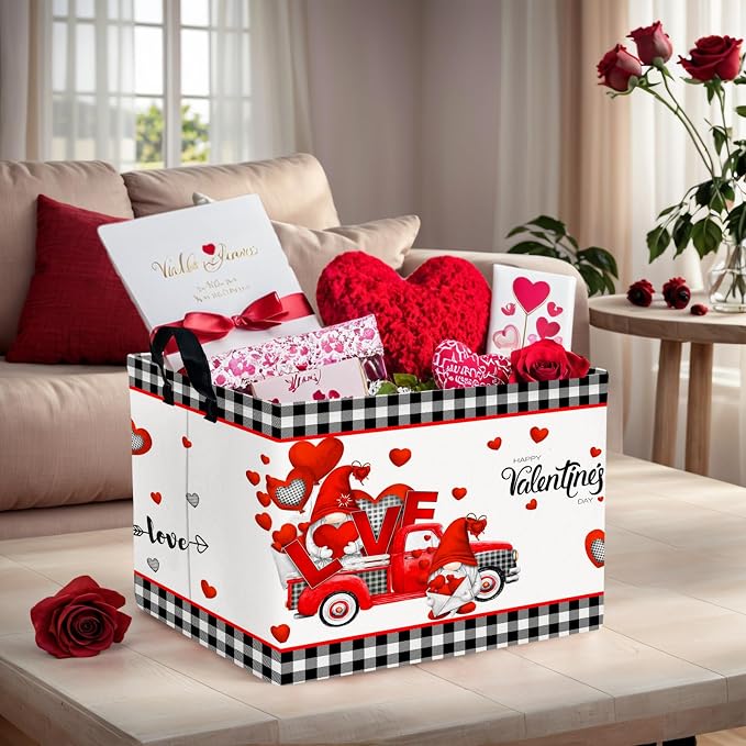 Cute Large Valentine's Day Gift Basket Empty Heart Decor Storage Bin for Kid Baby Room Décor (Red Truck Love)