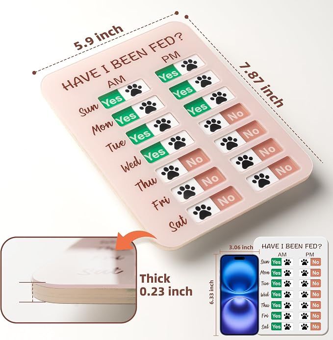Dog Feeding Reminder, Dog Fed Sign Tracker -Daily Am/Pm Chart Slider Sign for Pet Fed and Pill Reminder, Easy to Use On Fridge Or Wall with Adhesive and Magnet,Pet Supplies