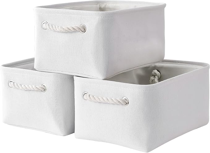 Storage Bins for Shelves - Medium 3Pack 13.8L*9.8W*6.7H inch Fabric Storage Cubes Canves Storage Basket for Organizing Toys Baby Clothes Gift Dog (White)