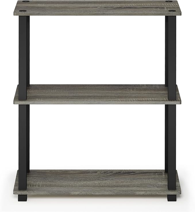 Furinno TURN-S-TUBE Storage Shelves Set of 2, 3-Tier Book Shelf, Corner Shelf, Toolless Open Shelves, Square Tubes, for Organization and Storage, Living Room, Garage, Home Office, French Oak