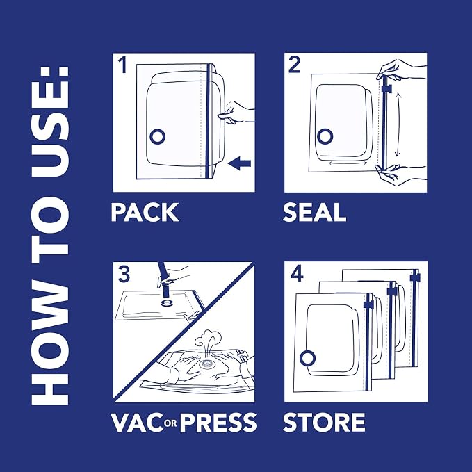 Hefty Shrink-Pak - 4 Large Vacuum Storage Bags for Clothes, Pillows, Towels, or Blankets - Space Saver Vacuum Sealer Bags Ideal Under Bed Storage Solutions
