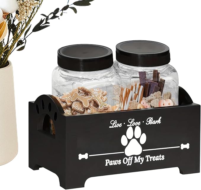 Dog Treat Container - Wooden Puppy Cookie Holder, Wooden Pet Food Holder Organizer | Multifunctional Airtight Dog Food Storage Container, Cat Cookie Jar, Dog Stuff Organizer For Dog, Cat PET OWNERrr