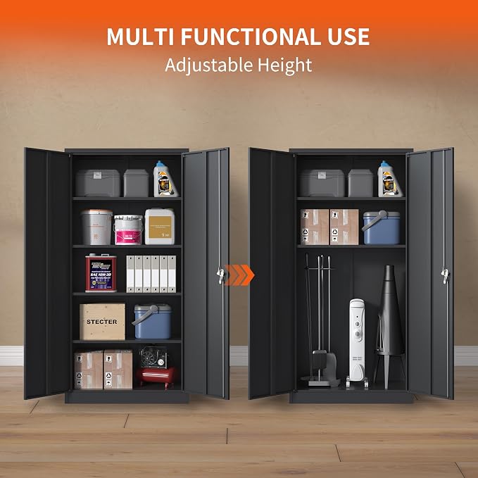 Metal Storage Cabinet for Garage, Tool Cabinet, Utility Cabinet | Oversized Tool Cabinet, Lockable, 2 Doors, 4 Adjustable Shelves, Assembly Required, Black