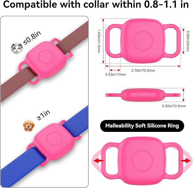 DDJ Waterproof Dog Collar Holder for Life360 Tile Mate Tracker, 2-Pack Durable Silicone Cover, Anti Lost for Life 360 Tile Tracker Case for Cat &Pet Collars, Easy Installation, Lightweight, Pink Punch