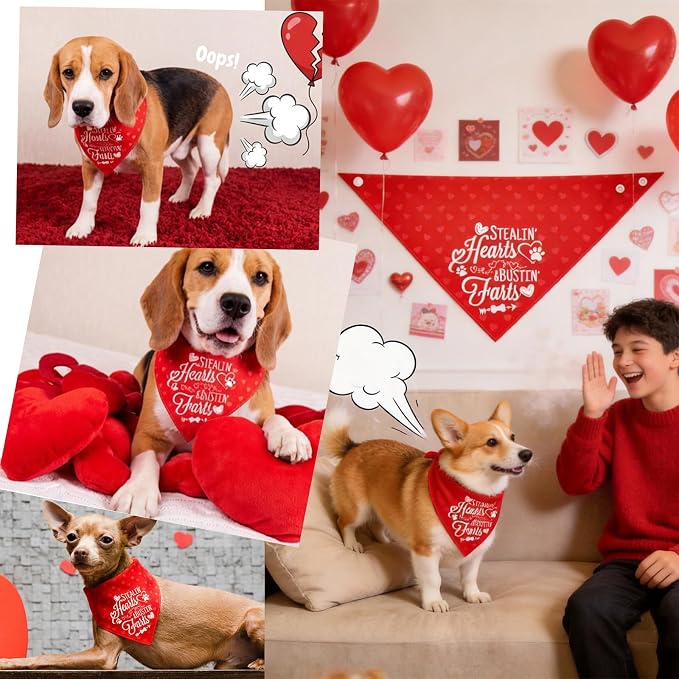 2-in-1 Holiday Dog Bandanas for Valentine's Day - Cute Lettering & Heart Pattern Costume Pet Scarf, 1pack Reversible Snap Button Bandana for Large & Extra Large Breed (75lbs+)