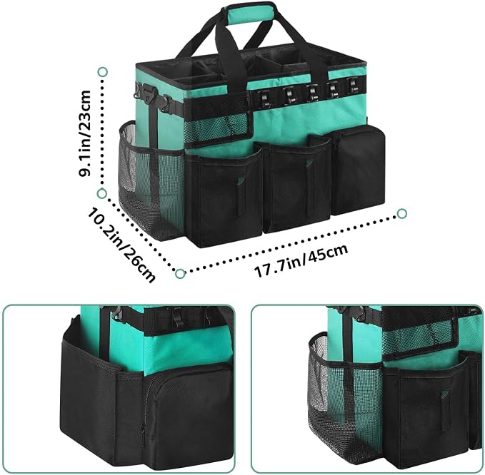 Boczif Cleaning Caddy Bag Wearable,Cleaning Caddy Supplies Organizer(Green) | with Handle, Shoulder Straps & Detachable Divide, Cleaning Tool Organizers Tote Bag for Cleaners & Housekeepers