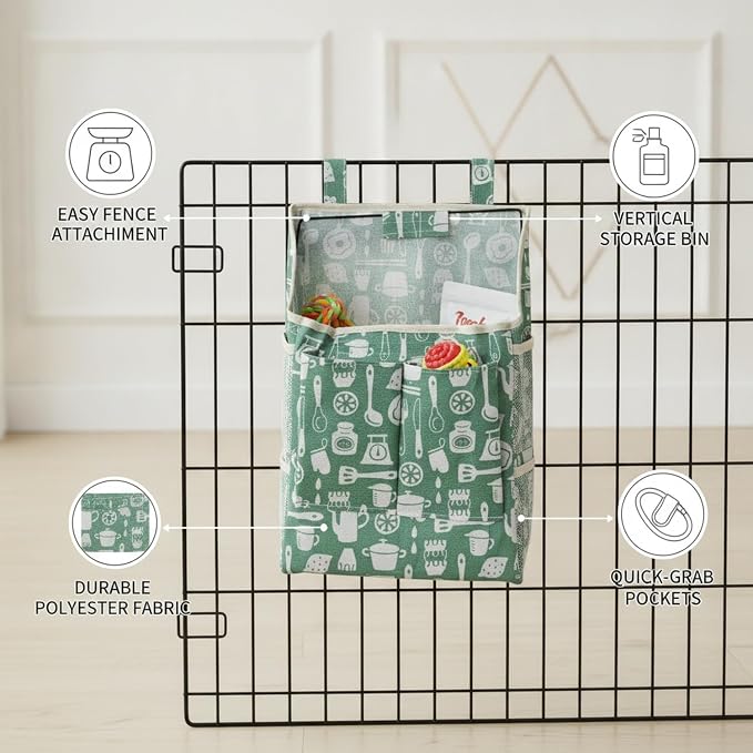 1 Pack Hanging Pet Fence Storage Bag, Vertical Mesh Organizer for Dog Playpen Accessories, Polyester Pocket for Treats and Toys