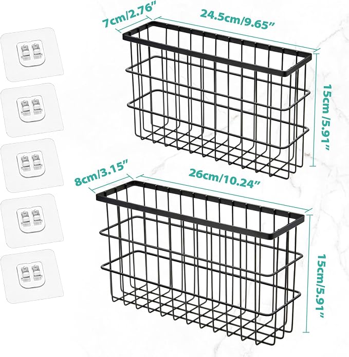 Sinnsally 2 Pack Cabinet Door Organizer,Self Adhesive Lid Organizers Inside Cabinet Storage Boxes,Hanging Storage Basket Organizer Wall Mounted Pantry Caddy Cup Holder for Kitchen,Fridge,Bathroom