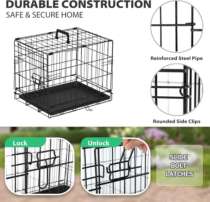 BestPet | Dog Crate | 18" | Black | Foldable Metal Kennel with Single Doors | Secure Slide-Bolt Latches, Leakproof Tray | Portable Dog Cage for Small Breeds | for Travel, Indoor & Outdoor Use