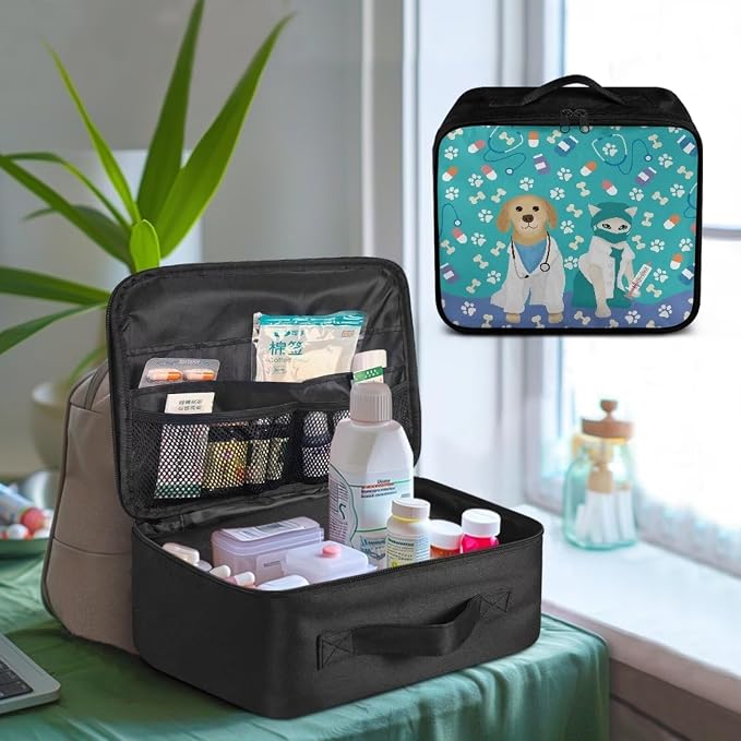 Cute Small First Aid Kit Travel Bag Empty Pet Nurse Medical Bag Empty Medium Portable Travel First Aid Kit Pouch Blue Medical Storage Bag for Car Home Camping Office Workplace School