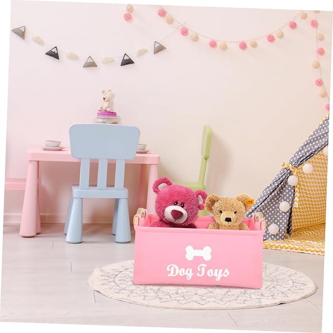 Luxshiny Large Pink Felt Pet Storage Box with Handle Organizer for Dog Treats Collars and Pet Supplies Compact and Practical Basket for Household Use