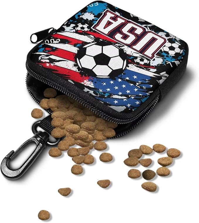Dog Treat Pouch for Pet Walking and Training with Carabiner Zipper Design Small Dog Training Treat Bag Pack Holder for Puppy Snack Dispenser American Soccer USA Graffiti