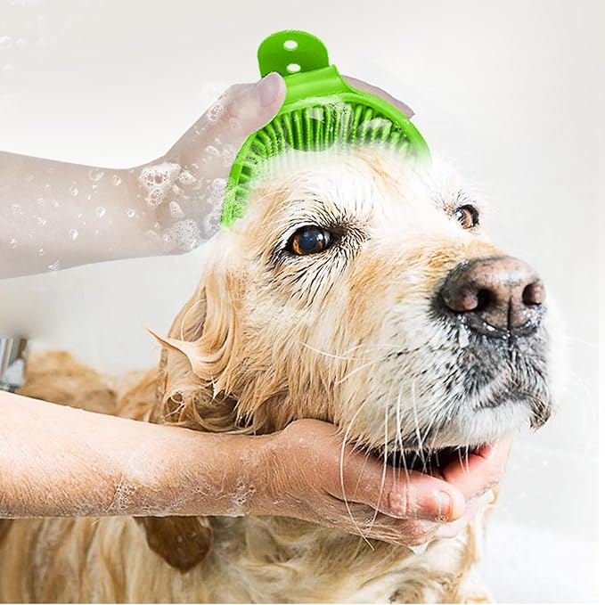 2Pack Dog Bath Brushes, Dog Grooming Brush Pet Bath Brush Scrubber Pet Shampoo Brush Soothing Massage Rubber Comb with Adjustable Ring Handle for Wet Dry Long Short Haired Dogs and Cats