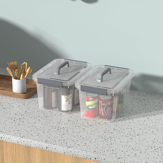 6 Quart Small Latching Bin with Lid, Plastic Storage Box, 6-Pack | Clear Plastic Tote Containers with Handle