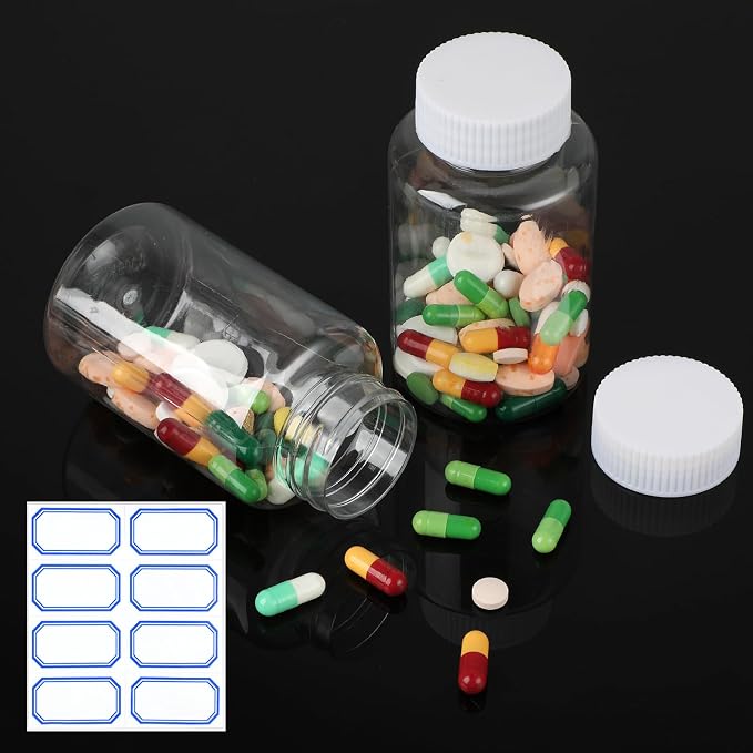 Sibba 6-Pack Clear Pill Organizer Bottles 150ML Large Capacity Medicine Storage Jars with Leak-Proof Caps, Transparent Reagent Containers for Powder, Toiletries & Counter Labels