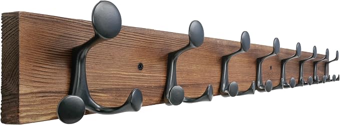SKOLOO 43-Inch Wood Coat Rack Wall Mount with 8 Triple Hooks - Ideal for Family Entrances, Classrooms, and Pet Supplies Storage - Perfect Coat Hooks for Wall,Charred Golden Brown