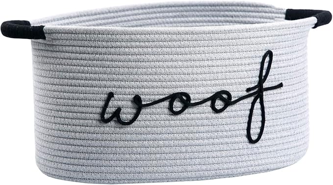 Woof Dog Basket - Cotton Rope Pet Storage Bin With Durable Handles, Large Toy Organizer for Puppies, Perfect for Chew Toys, Blankets and Leashes