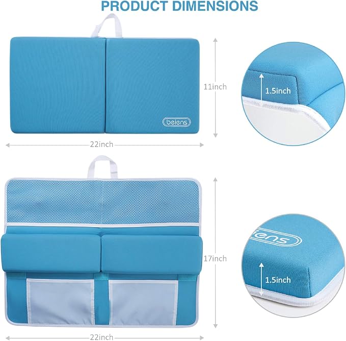 beiens Bath Kneeler and Elbow Rest Pad Set, 1.5'' Thick Quickly Dry Kneeling Pad and Elbow Support, Support Large Baby Bathtub Bath Mat Kneeling Pad with Toy Organizer for Baby Bathing Time (Blue) | Quick-dry Non-slip Bathtub Kneeling Pad with 6 Suctio...