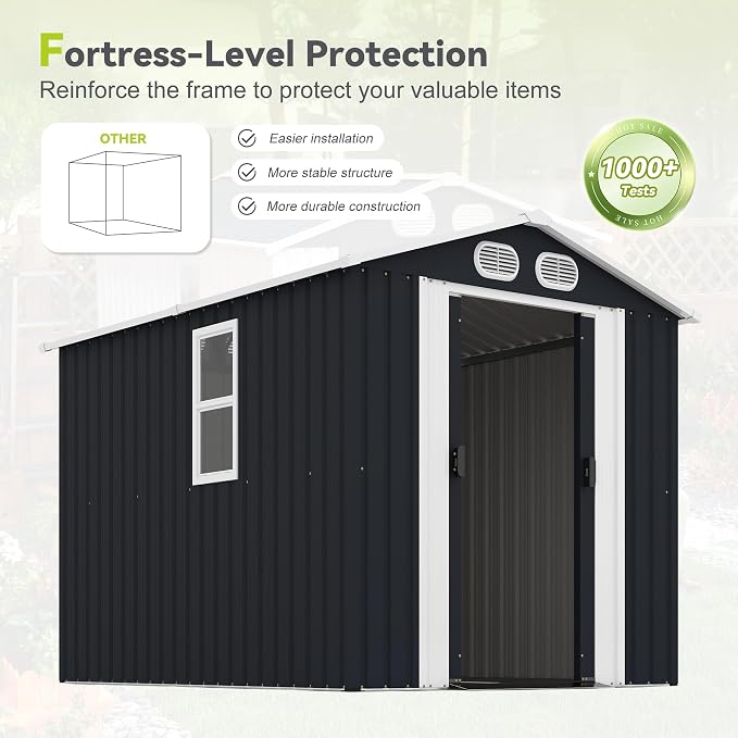 6x8 FT Outdoor Storage Shed, Metal Storage Shed with Lockable Doors & Air Vents, Heavy-Duty Storage Tool Shed for Backyard Garden Patio, Dark Grey