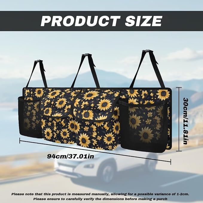 Dreaweet Sunflower Car Trunk Organizers for Women Collapsible Trunk Organizer for SUV with 4 Big Pockets Car Storage Accessories Interior Easy to Install Multifunctional Car Seat Back Storage Bag